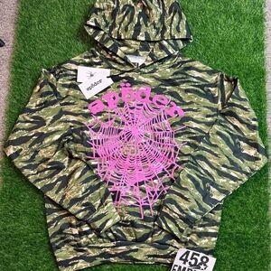 apbder Green Camo Hoodie with Pink Web Graphic